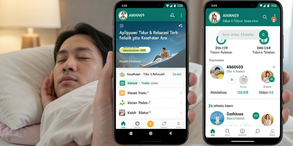 Antarmuka aplikasi AMAN69 yang menenangkan untuk tidur dan relaksasi.