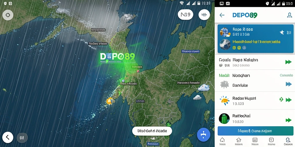 Tampilan antarmuka utama DEPO89 menampilkan radar hujan yang akurat.