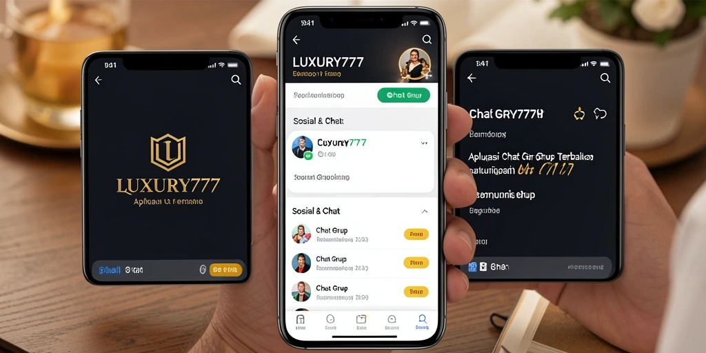 Screenshot aplikasi LUXURY777 menampilkan antarmuka chat grup yang interaktif.